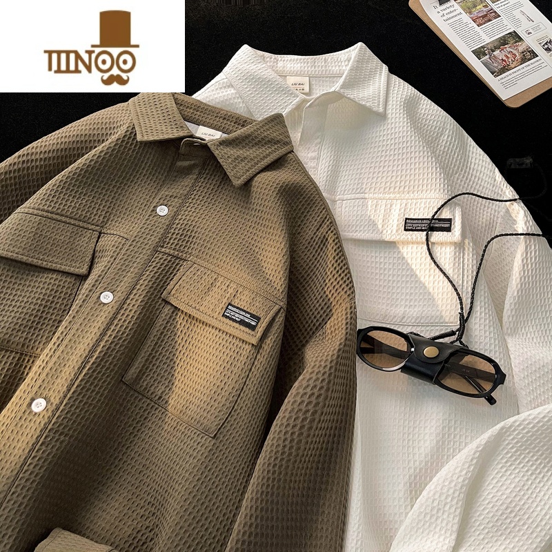 YANXU工装长袖衬衫男士日系复古潮牌痞帅感宽松休闲衬衣外宽高清大图