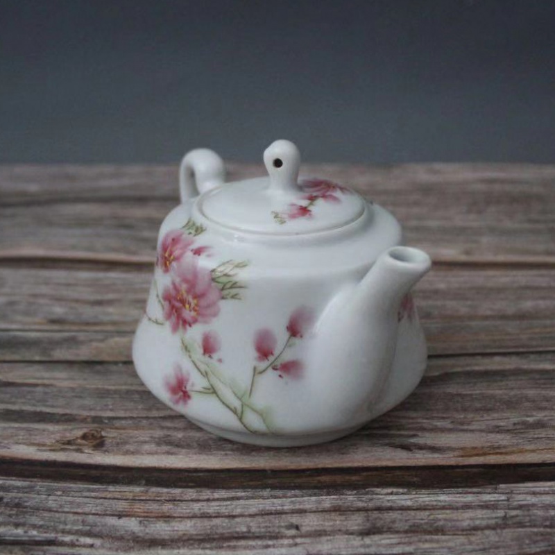 美帮汇怀仁堂1962年粉彩桃花茶壶景德镇仿古陶瓷茶具摆件收藏高清大图