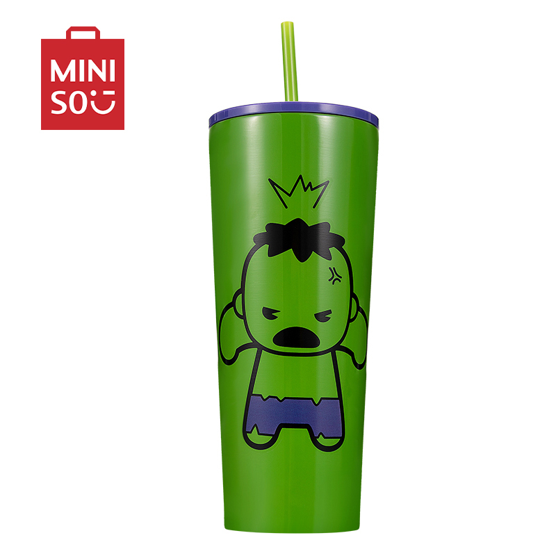 名创优品(miniso) 漫威卡通系列茶杯子个性潮流学生防摔吸管杯[750ml,绿巨人]