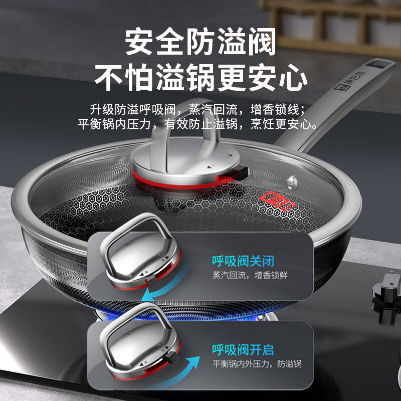 康巴赫 六代煎锅不粘锅抗菌不锈钢平底锅蜂窝锅红点煎盘28cm电磁炉通用KGH-J28A高清大图