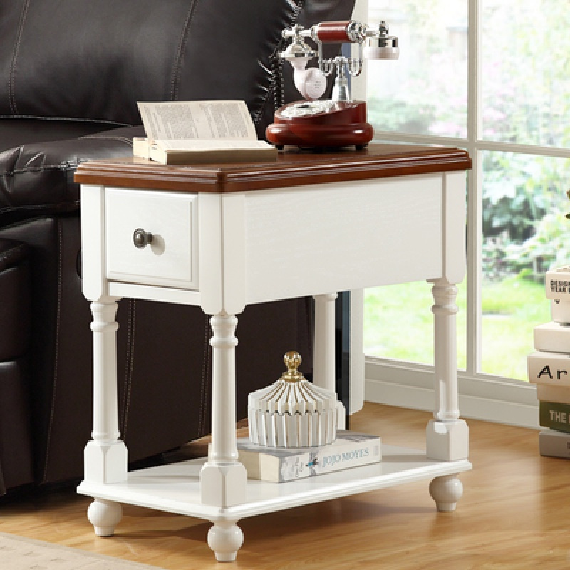 森美人美式实木沙发边几角几简约边柜茶几迷你小方桌客厅电话桌边桌家具 中号地中海（400*600*635）