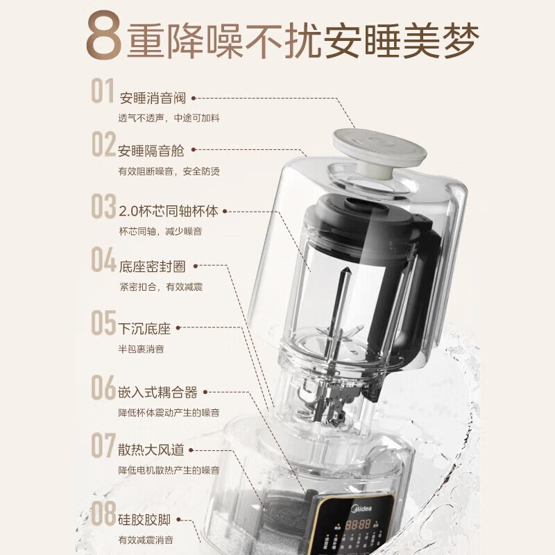美的(Midea)安睡破壁机家用柔音豆浆机低音全自动榨汁机安睡智能辅食机隔音罩降噪料理机 MJ-PB40ST11