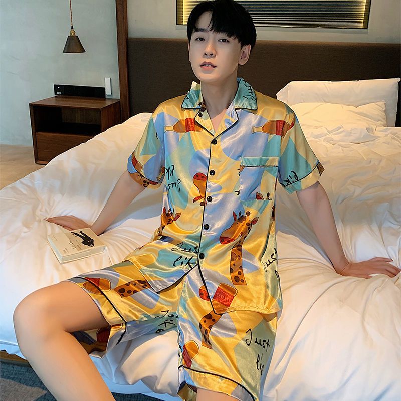 男士睡衣短袖薄款仿冰丝春夏季薄款夏天卡通可爱学生家居服套装莎丞