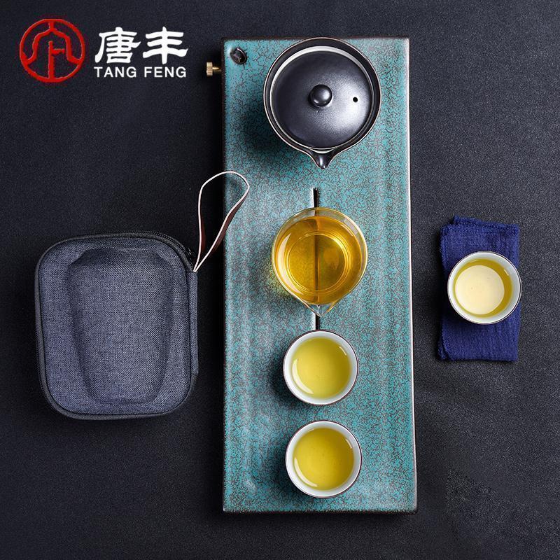 便携式茶具套装一壶三杯陶瓷干泡盘茶杯玻璃公道杯随身便携z_644