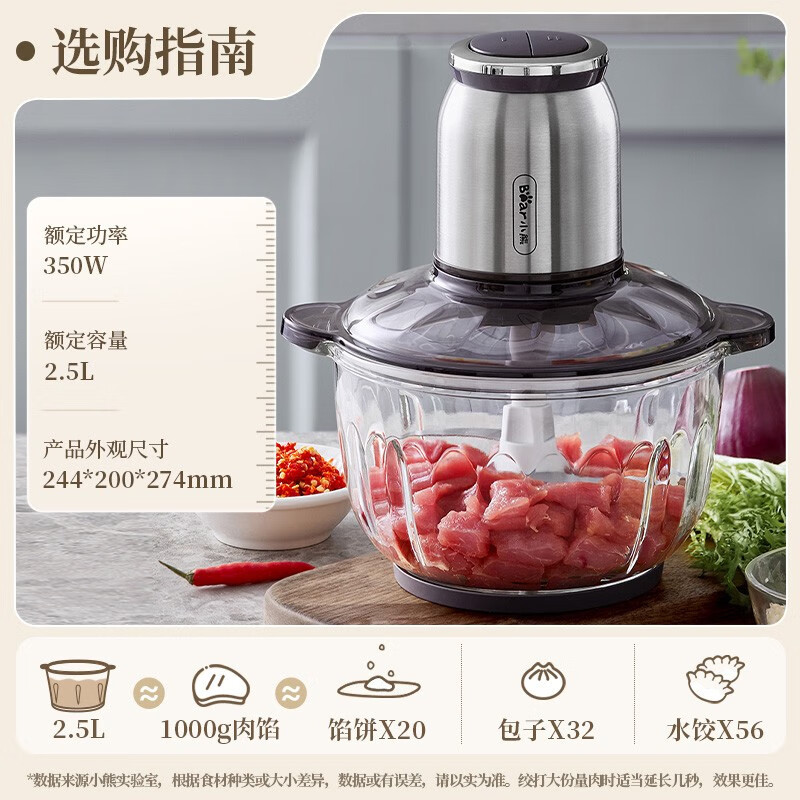小熊(Bear)绞肉机家用 绞馅机 碎肉机 电动多功能 打肉饺子肉馅蒜蓉机不锈钢 搅肉机QSJ-C04V3高清大图