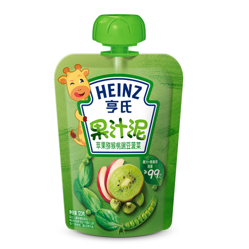 亨氏(Heinz)乐维滋蔬乐2+2果汁泥果泥苹果猕猴桃豌豆菠菜120g果泥婴儿果泥吸吸乐 宝宝水果泥辅食宝宝营高清大图
