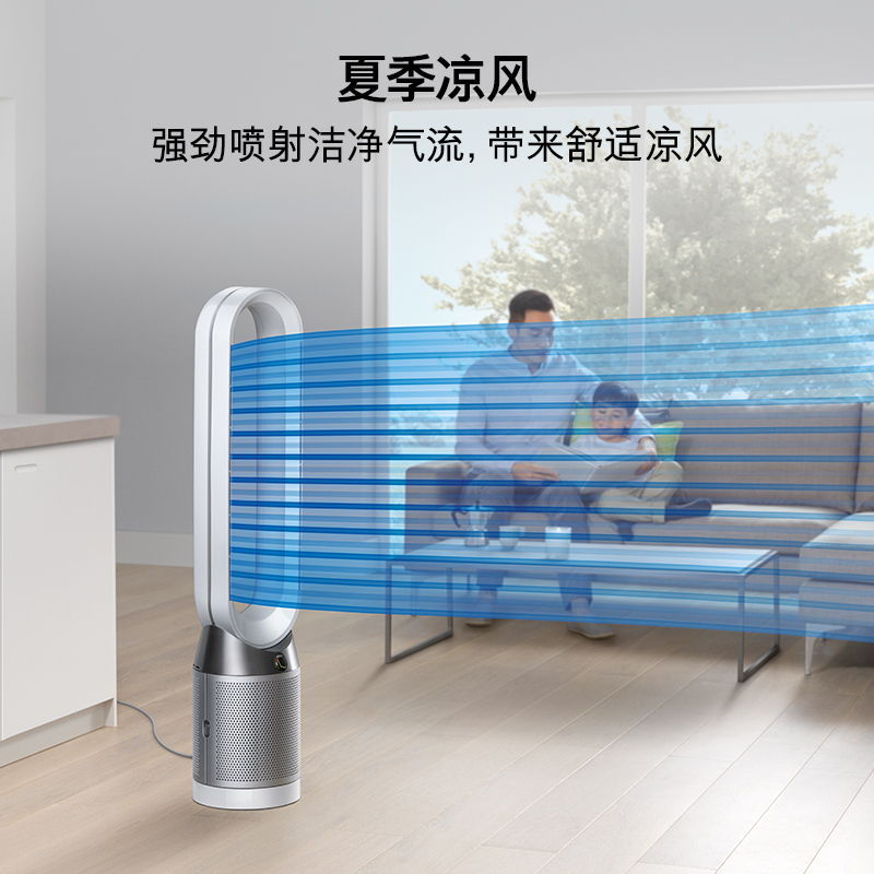 戴森(Dyson)空气净化风扇TP04无叶电风扇 双层滤网 循环洁净空气 APP互联 进口无叶风扇 银白色