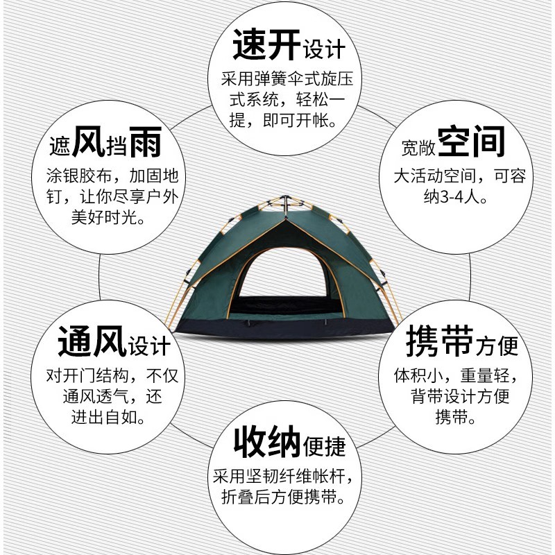 三极 TP2305 弹簧速开全自动帐篷 200*150*125cm 双人单层高清大图