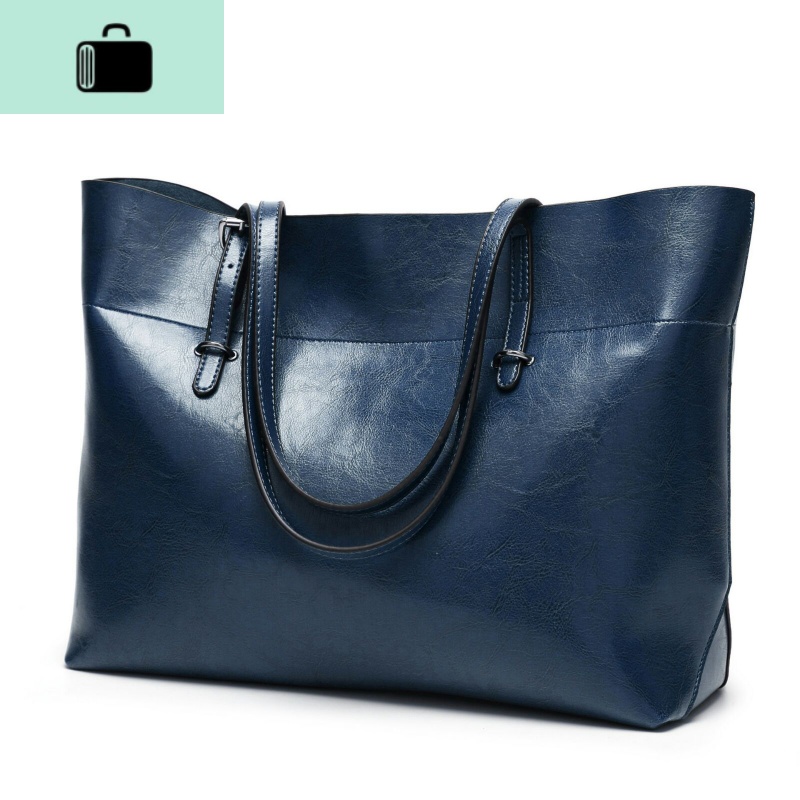 高级感大包女2020年新款大容量简单大气单肩夏款女包真皮m托特包kNEWLAKE 深蓝色