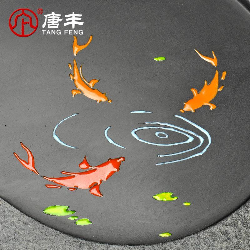 家柏饰(CORATED)手绘黑金石乌金石头功夫茶盘青石茶台排水茶海大号石材整块z