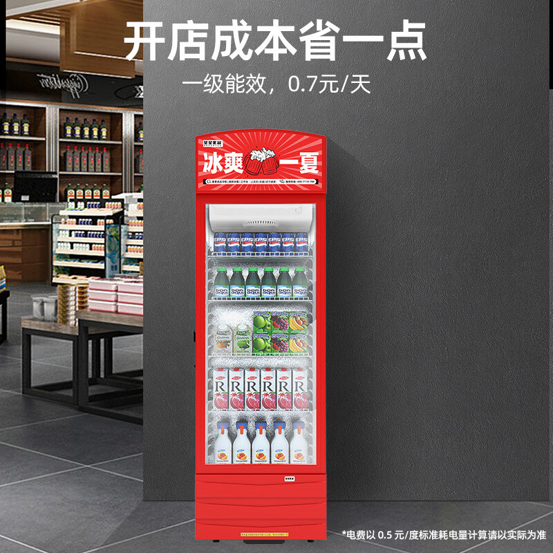 星星优品341升单门展示柜风冷无霜饮料柜冷藏保鲜超市冷饮展示柜 自带锁具 节能省电(高颜值) LSC-376W/U