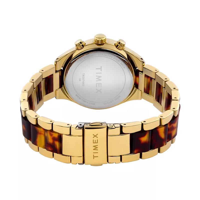 Timex 女士石英真皮金框镶钻防水mm多功能时尚商务手表