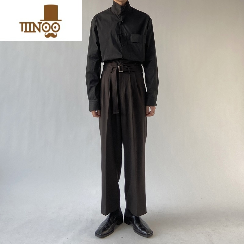 YANXU黑色高腰设计感韩版西装裤直筒宽松阔腿休闲裤垂坠感免烫男士裤子高清大图