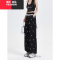 YIBUSHENG黑色蝴蝶结印花阔腿裤女季薄款蕾丝拼接宽松高腰直筒休闲拖地裤