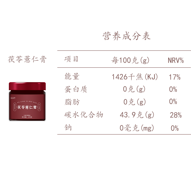茯苓薏仁膏270g/瓶 原料安全 营养更健康 过年过节送礼好物高清大图