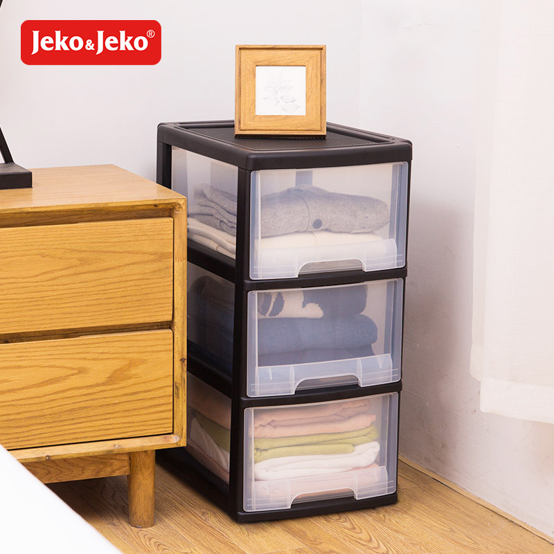 JEKO&JEKO 落地式三层柜塑料透明儿童衣柜宝宝收纳盒储物箱抽屉式收纳柜子整理柜收纳箱 SWB-5476高清大图