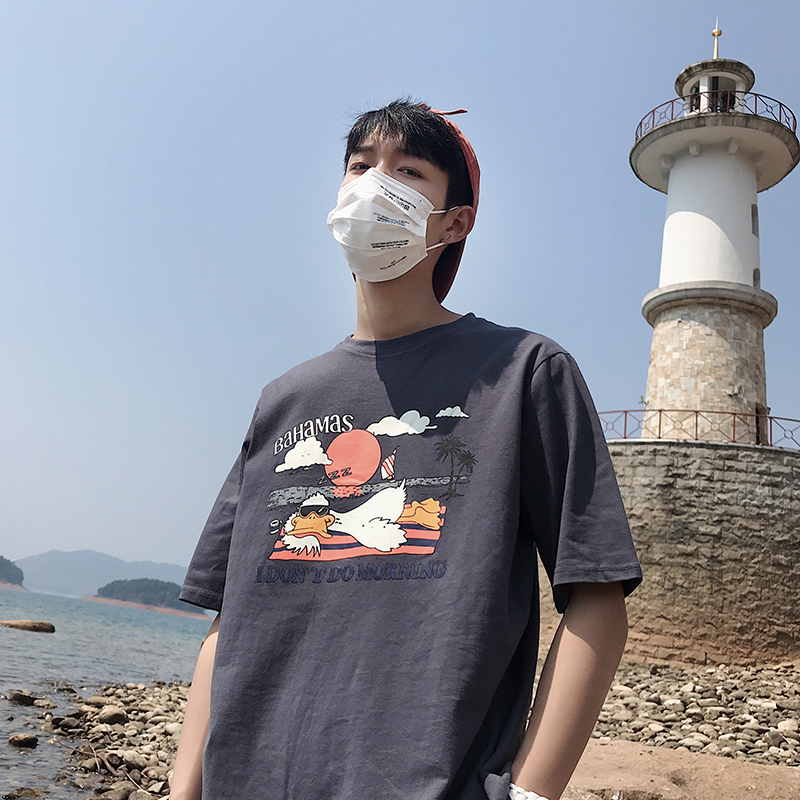 2018夏装新款可爱印花学生圆领上衣百搭宽松中长款短袖T恤