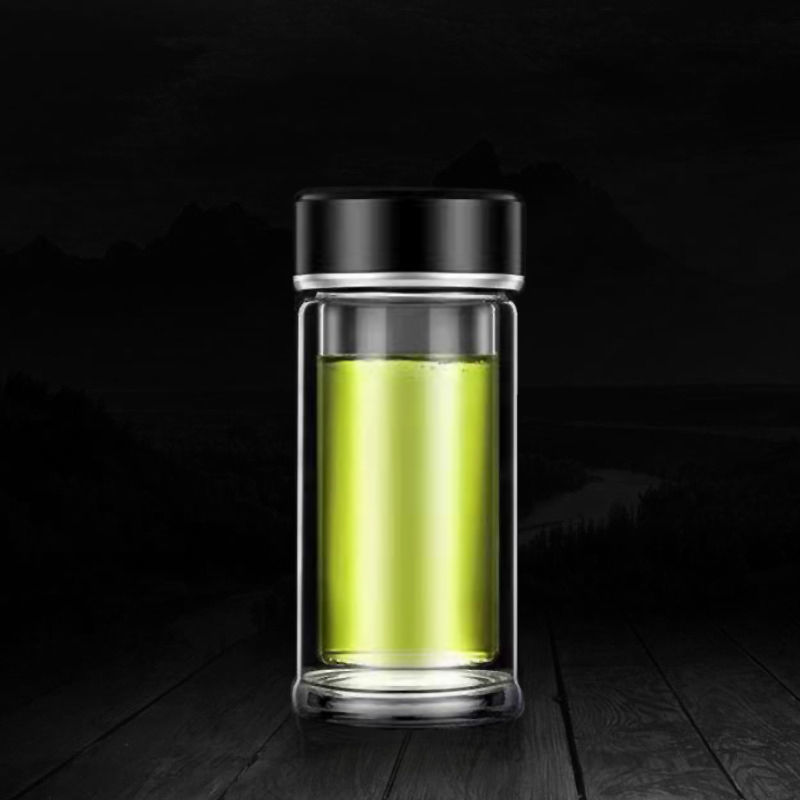 双头盖两头通双层玻璃杯男女高档商务水杯过滤网耐高温隔热茶杯子