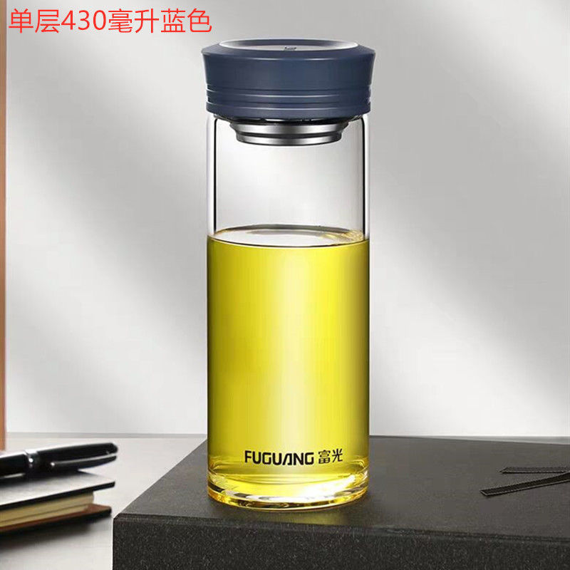 富光高硼硅单层玻璃杯带滤网G1613大容量泡茶彩色盖水杯定制印字高清大图