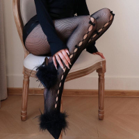 长夜漫漫情趣丝袜欧美跨境蝴蝶结渔网袜辣妹蹦迪黑色丝袜qqny6028uo 精装(80-140斤) 黑色