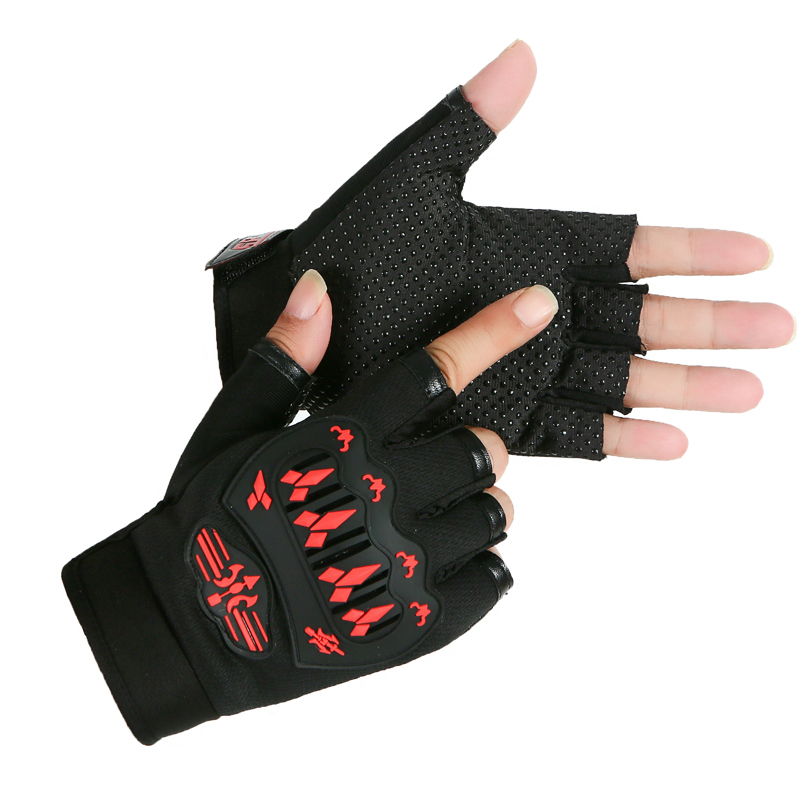 MUXIWEIER半指手套男健身骑行开车防滑防晒漏指半截战术手套摩托车春夏季薄款户外钓鱼手套21年新品 红色