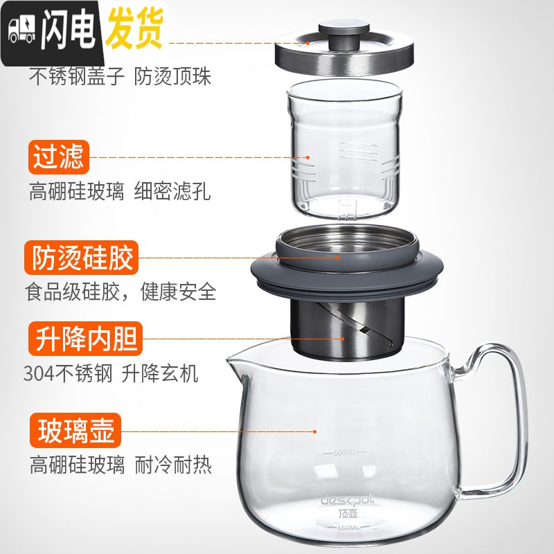 三维工匠玻璃飘逸杯泡茶壶功夫茶具过滤冲茶器套装沏茶壶办公室茶水分离器 艾颜泡茶壶