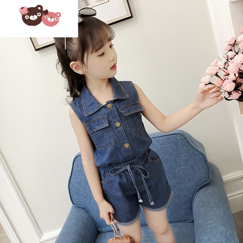 绿彩虹光儿童夏装女童牛仔套装三4四3五5六6七7八8十岁小女孩洋气短袖