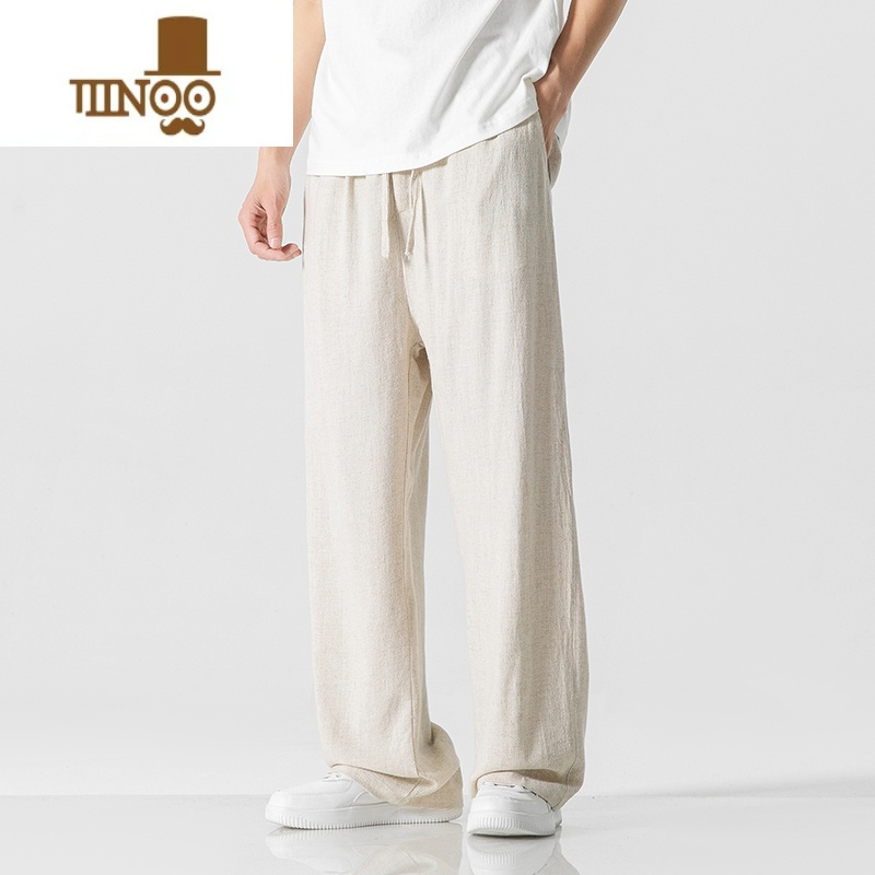 YANXU亚麻裤男夏季薄款宽松直筒哈伦裤子宽松大码垂感男士棉麻休闲长裤