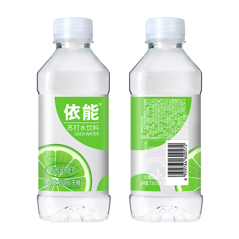 依能苏打水饮料无糖无汽弱碱青柠味苏打水350ml*24瓶
