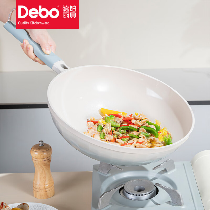 德铂(Debo) 埃菲尔含钛0涂层陶瓷炒锅煎锅国标一级不沾锅不挑灶具32cmDEP-DS417高清大图