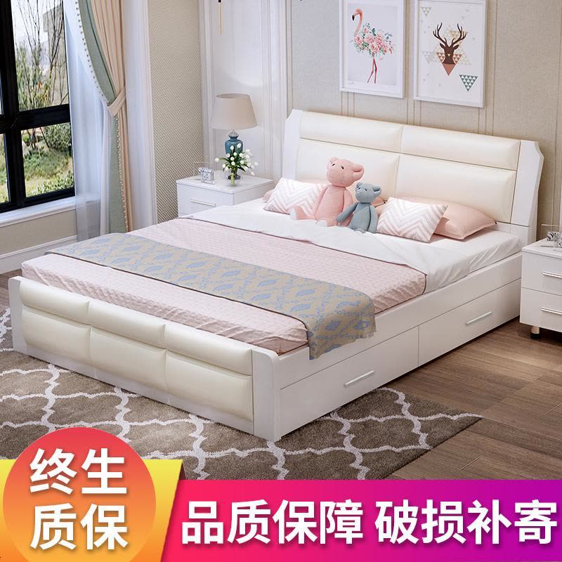 实木床双人床1.8米主卧现代简约白色欧式软包床经济型1.5米单人床图片