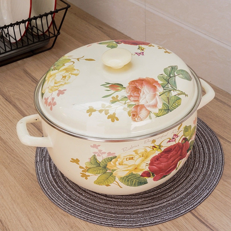 20cm玫瑰花土耳其锅27升搪瓷锅珐琅铁瓷汤锅双耳炖汤