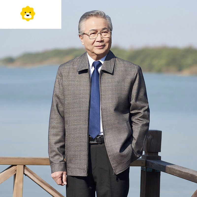 fishbasket老年人外套男春秋新款中老年夹克衫男装上衣服宽松老人5060