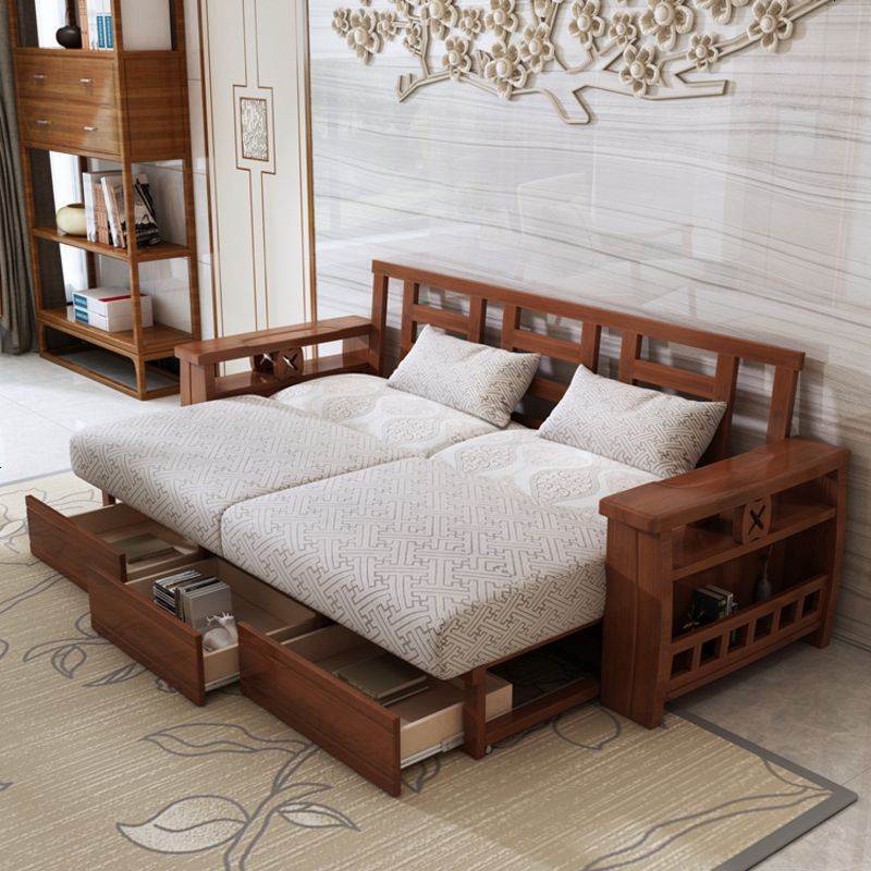 实木沙发床多功能推拉两用三人位可折叠中式客厅双人储物小户型