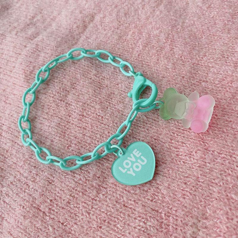 原宿ins磨砂手链小熊软糖情侣手链彩色卡通love可爱少女手链粉色