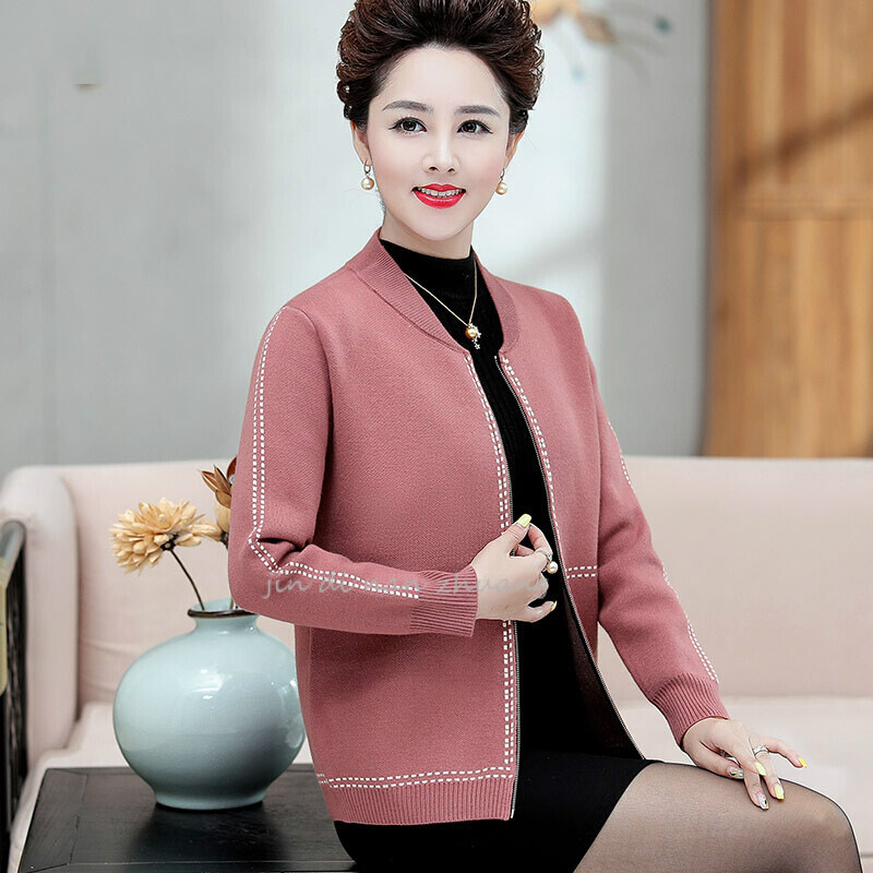 迪鲁奥（DILUAO)妈妈秋装外套2019新款中年女装洋气针织开衫40岁50中老年春秋上衣_53_408 M建议105斤以内 砖红色