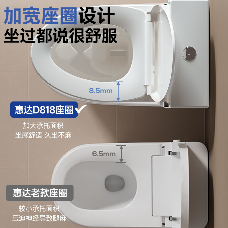 惠达(HUIDA)-D818 卫生间大冲力马桶虹吸排污坐便器 [抗菌座圈 一级水效]高清大图