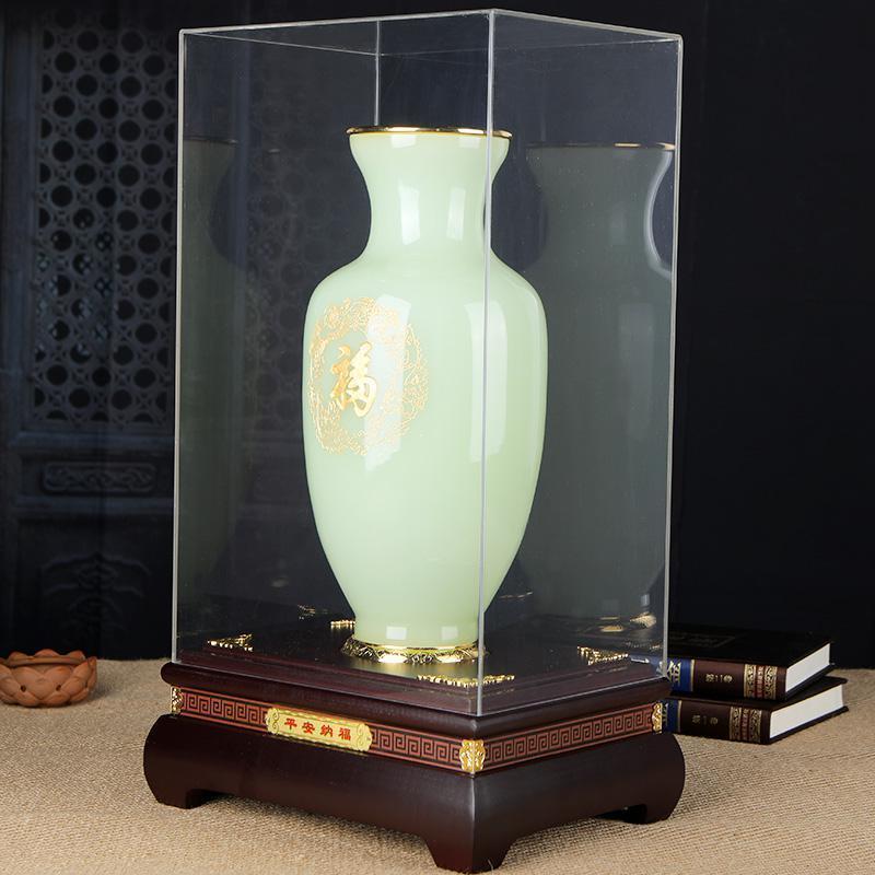 平安纳福青玉花瓶摆件琉璃玉工艺品花瓶客厅老板办公室酒柜装饰品_899