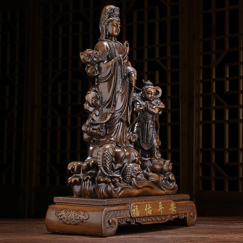 美帮汇福佑平安观音摆件带童子观世音菩萨家居供奉摆设佛像客厅中式装饰高清大图