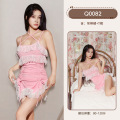 九里晴川情趣内衣女露背包臀花边吊带裙睡裙连衣裙睡衣甜美性感 九里晴川Q0082【甜美连衣裙-玫红】 均码_61