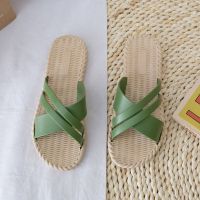 仙女凉拖鞋外穿夏季新款四叶草平底一字拖休闲外出沙滩鞋 绿色【交叉带】 38-39码【适合37-38脚】
