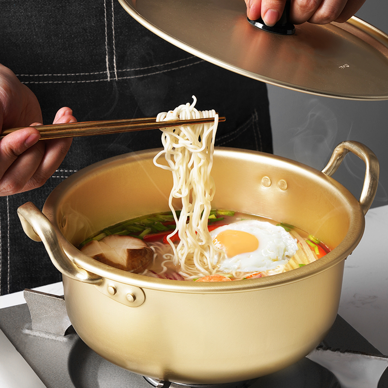 韩国泡面锅韩式拉面锅网红方便面锅家用煮面锅小煮锅黄铝双耳汤锅