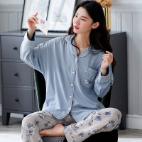 俞兆林二件套睡衣女春秋款长袖长裤开衫休闲家居服韩版少女套装
