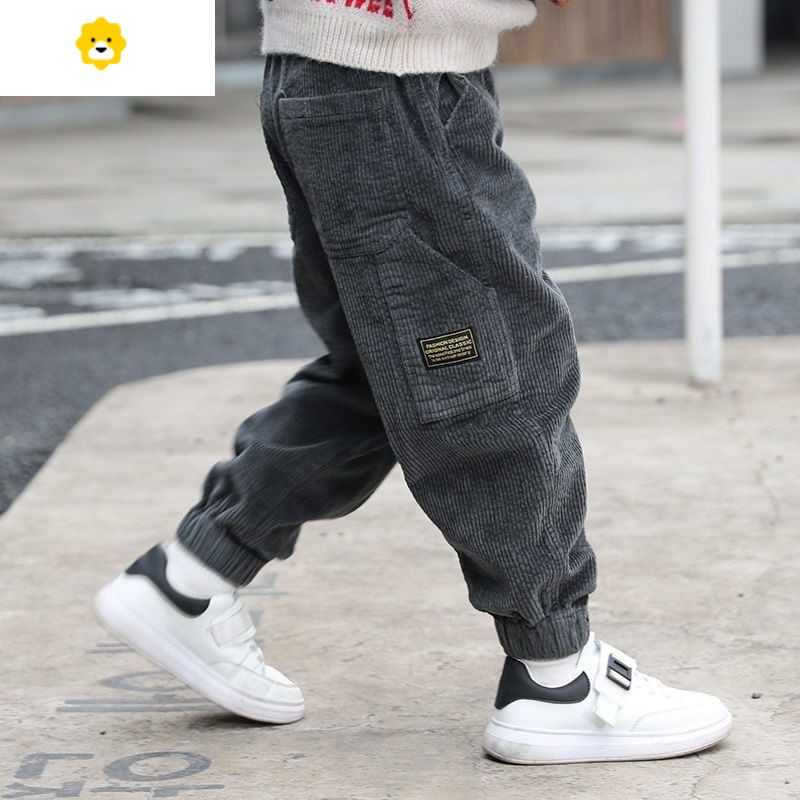 喻娄男童裤子秋冬款加绒儿童条绒裤宽松加厚冬装休闲长裤男孩灯芯绒裤