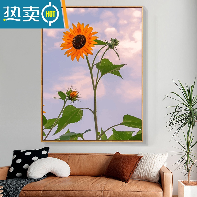 敬平手绘填色向日葵太阳花diy数字油画填充油彩画减压房间装饰丙烯画装饰画
