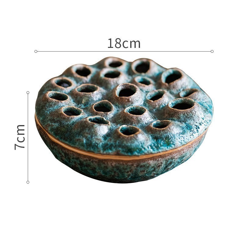 莲蓬陶瓷香薰炉香插香盒花瓶器皿复古做旧新中式禅意装饰摆件 莲蓬陶瓷器皿(M) 中_350