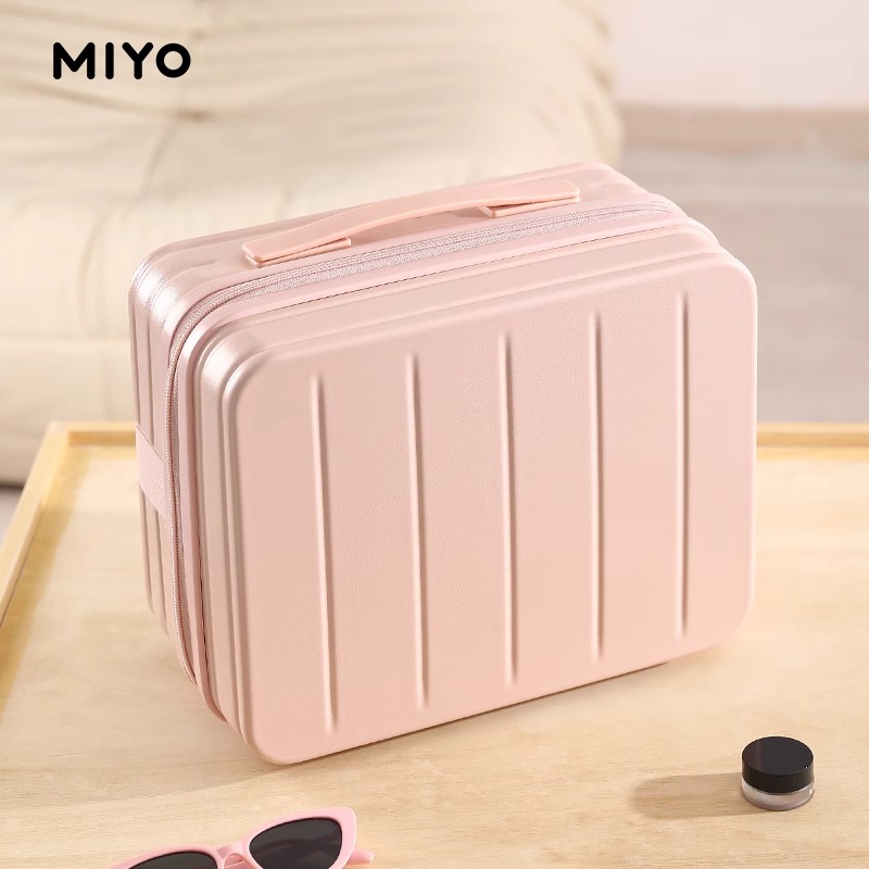 MIYO小型迷你化妆箱女新款可套拉杆便携手提收纳行李箱14寸洗漱包 樱花粉【防水+带密码锁】 14寸【可套宽拉杆】