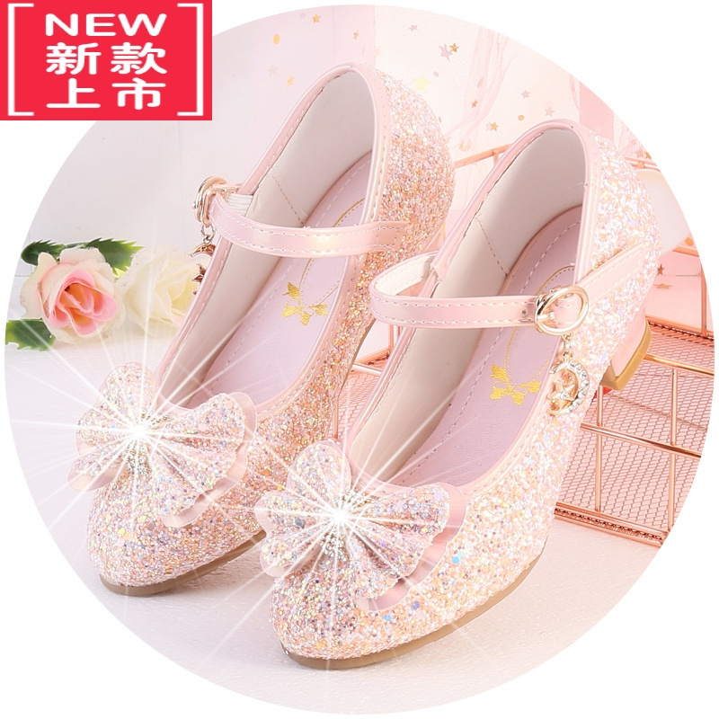 可莉允公主女童皮鞋学生2022新款百搭小女孩白色礼服走秀婚礼儿童高跟鞋运动休闲鞋