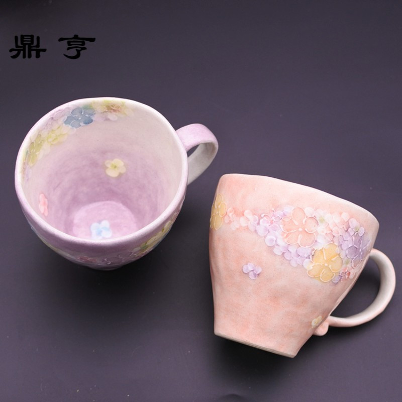 鼎亨现货日本濑户烧繁花花朵樱花手绘马克杯小花牛奶咖啡杯茶杯送