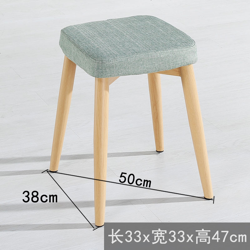 仿实木凳子餐桌凳时尚方凳创意小板凳简约家用餐凳现代化妆凳木凳 仿原木+豆沙绿 金属支架